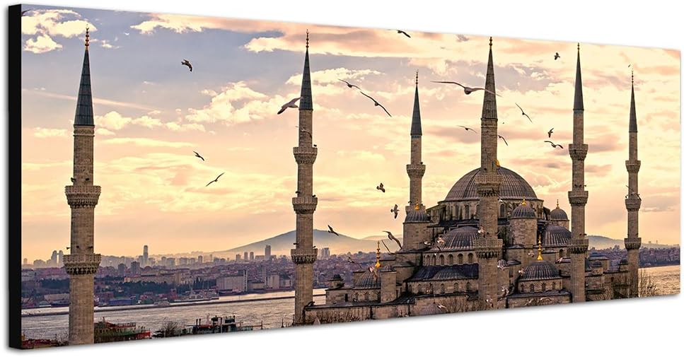 Paul Sinus Art Panoramabild auf Leinwand und Keilrahmen 150x50cm Istanbul Moschee Sonnenuntergang Vö