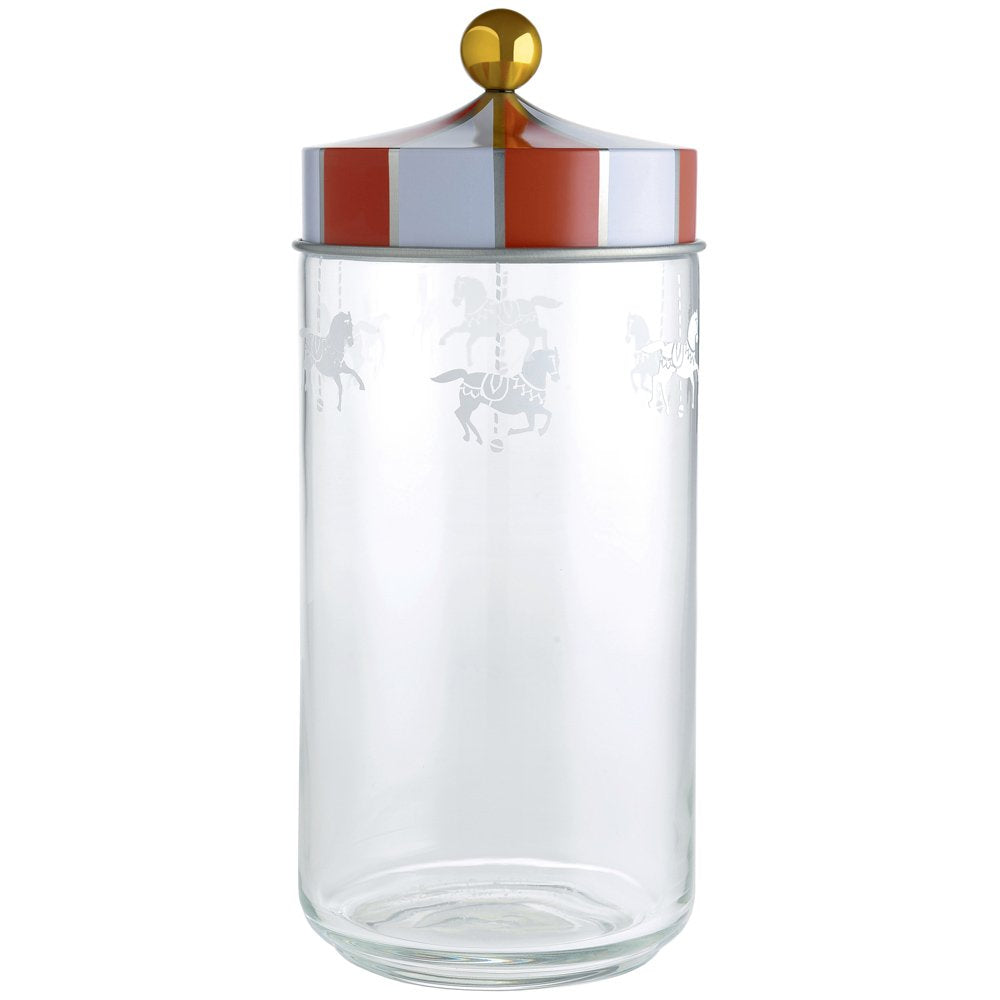 Alessi Küchendose mit abgedichtetem Deckel, Weissblech,Glas, Bunt, 10.5 x 10.5 x 24.5cm, 10.5 x 10.5