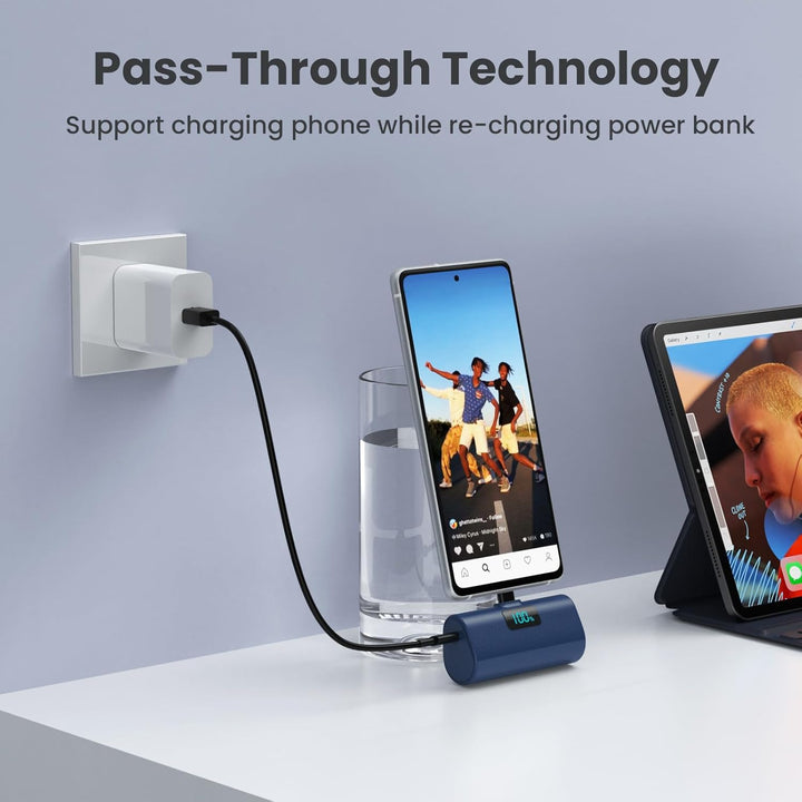 Mini Powerbank 5200mAh, Klein Power Bank USB C PD Externer Akku, Compact LCD Digitalanzeige Akkupack