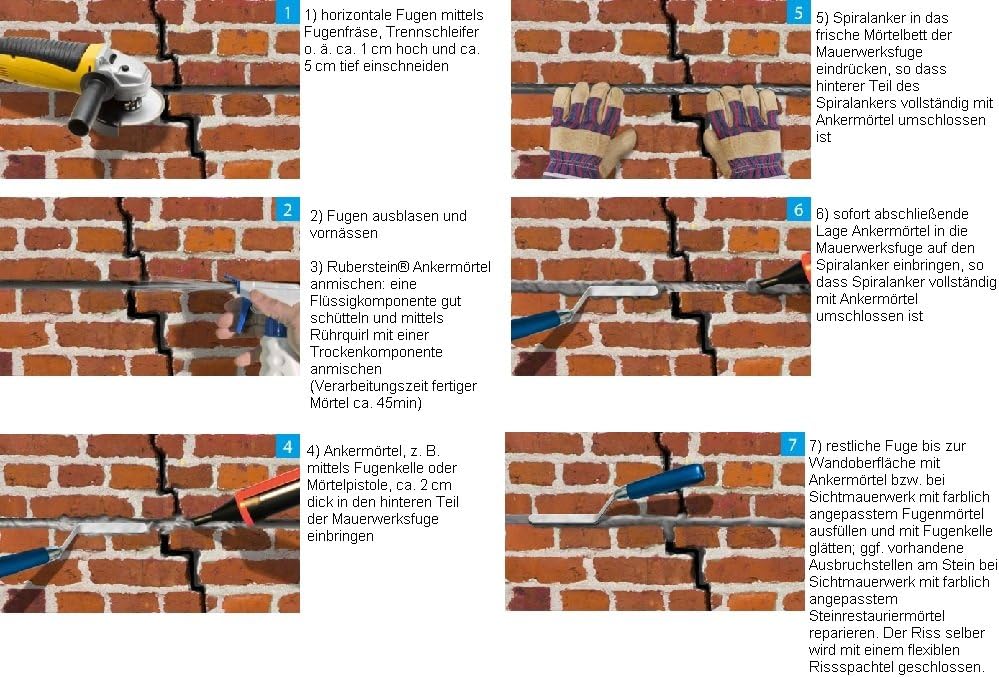 Orig. Ruberstein® Spiralanker 6 mm - 5 Stck x 1m Stange zur Risssanierung im Mauerwerk