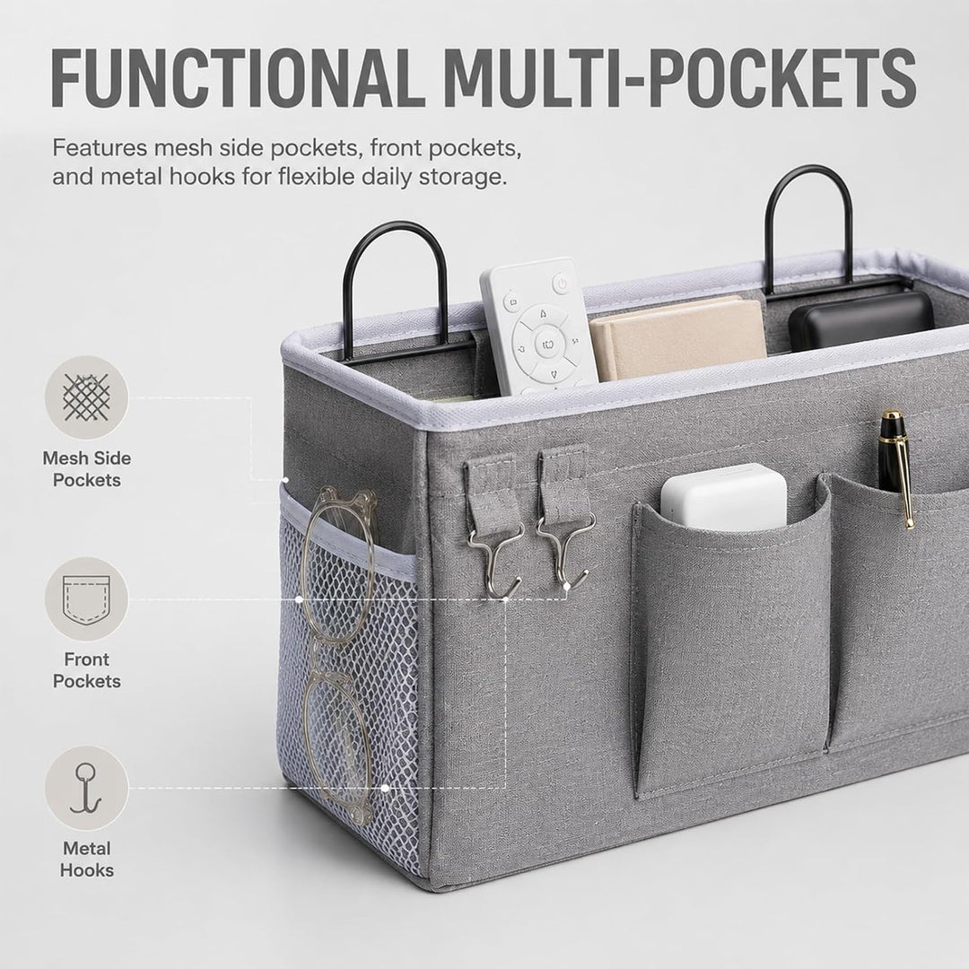 2 Stück Hängende Aufbewahrungskörbe, Stoff Wand Organizer, Aufbewahrungsbox Grau Baumwolle Leinen, K