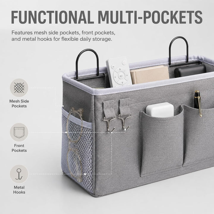2 Stück Hängende Aufbewahrungskörbe, Stoff Wand Organizer, Aufbewahrungsbox Grau Baumwolle Leinen, K