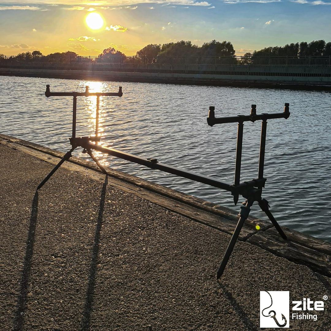 Zite Fishing Rod-Pod Rutenhalter 3 Ruten - Aluminium Rutenständer & Angel-Ständer mit Tasche zum Kar