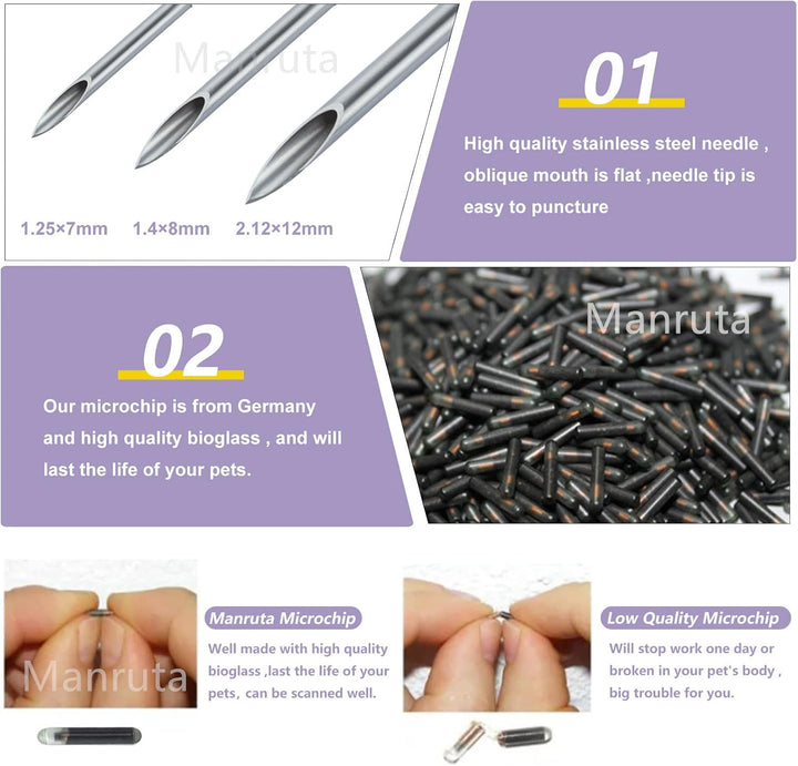 Manruta 20 Stück ISO Haustier-ID Mikrochip-Tags Universal Standard 134,2 kHz FDX-B kleinere Grösse 8