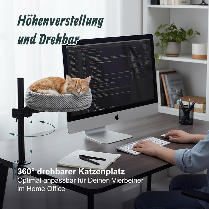 Relaxdays Katzenbett für Schreibtisch, höhenverstellbar, 360° drehbar, 20 kg, weicher Katzenkorb Ø 3