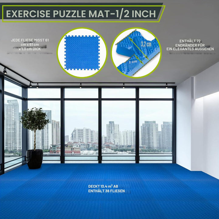ProsourceFit Puzzle Exercise Mat ½ in, Eva Interlocking Foam Floor Tiles for Home Gym, Mat for Home