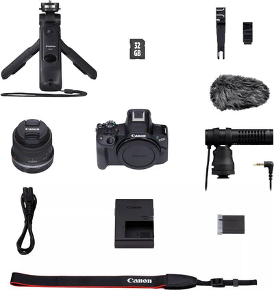 Canon EOS R50 Creator Kit Vlogging Kamera + RF-S 18-45 is STM Objektiv + Griffstativ + Mikrofon - Sp