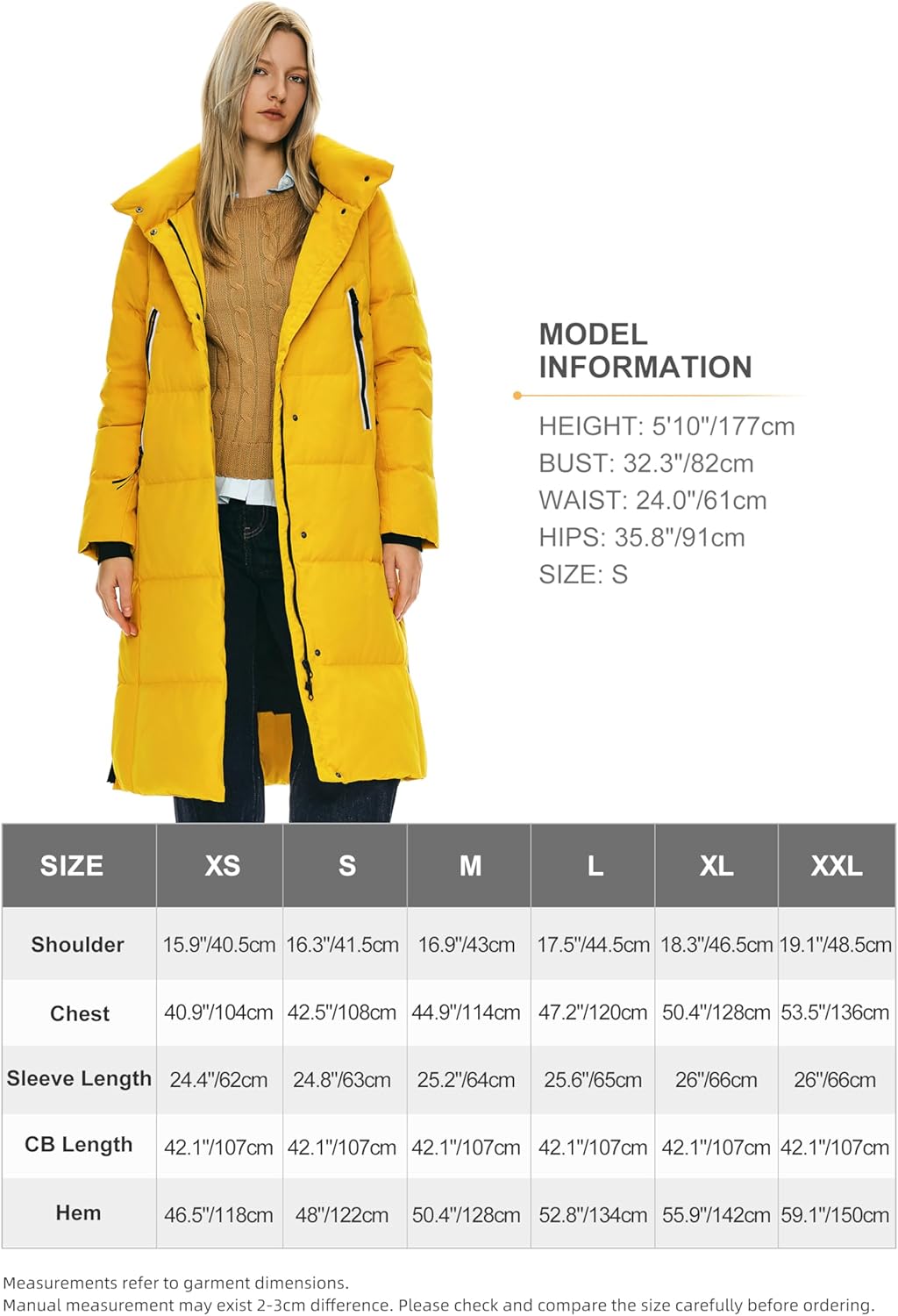 Orolay Damen Verdickte Daunenjacke Langer Wintermantel Mit Kapuze Pufferjacke XS Gelb, XS Gelb