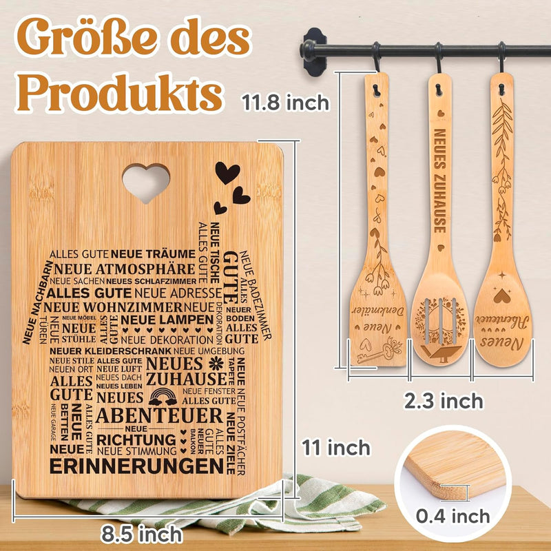 Apjielop Einzugsgeschenke Haus, Bambus Schneidebrett Set Geschenk zum Einzug ins Haus, Richtfest Ges