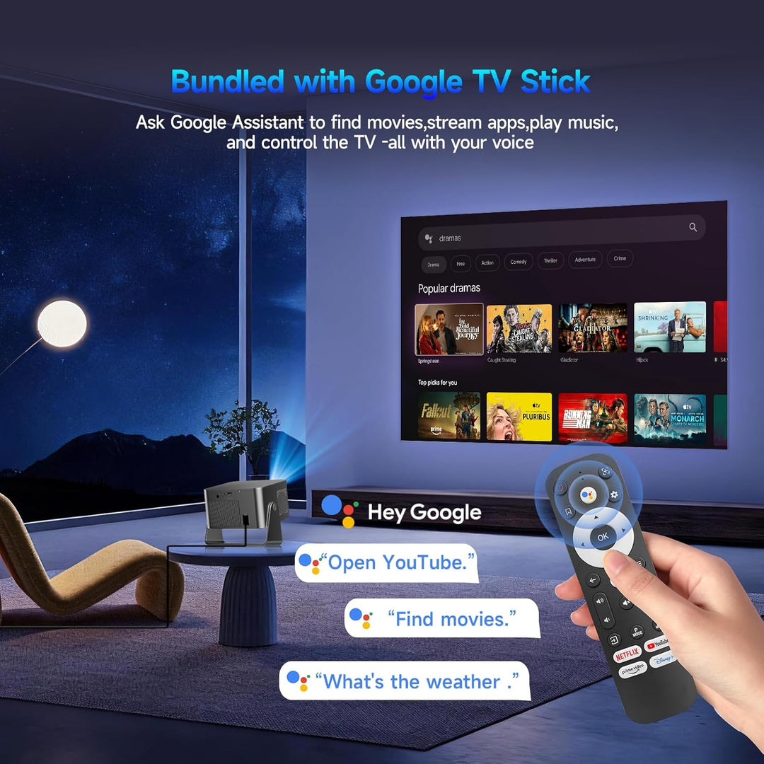 Magcubic Beamer 4K mit【Google TV】 Native1080P Mini Beamer mit WiFi 5, Bluetooth 5.1,15W-Lautsprecher
