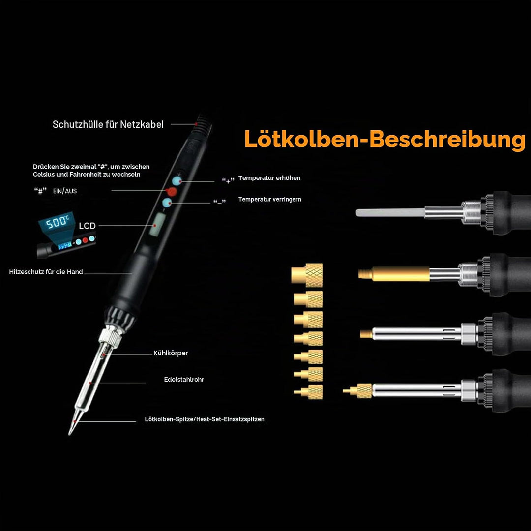 60W Digital Lötkolben mit Spitzen und 380 Stück M2 M2.5 M3 M4 M5 M6 (1/4) M8 Gewindeeinsätze für Ein