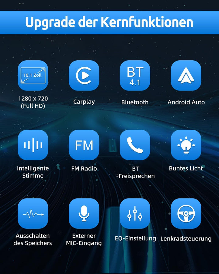 ESSGOO Single Din Android14 Autoradio mit Wireless Carplay und Android Auto,10.1 Zoll IPS-HD Touchsc