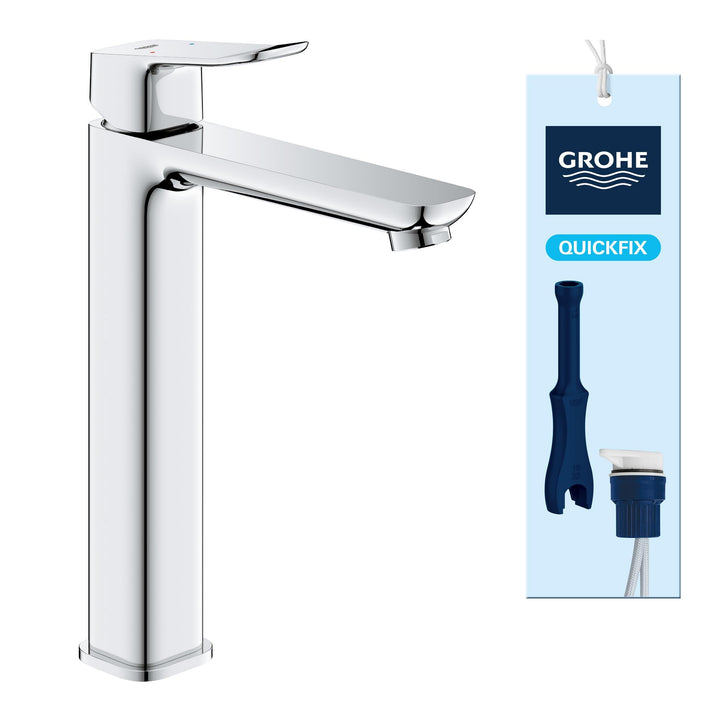 GROHE Dice, Waschtischarmatur hoch, wassersparend (Wasserhahn für das Bad, Badarmatur mit Zugstangen