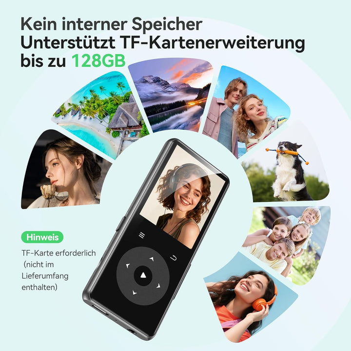 AGPTEK MP3 Player mit Bluetooth, 1,8 Zoll MP3-Player mit Lautsprecher, Kopfhörer & FM-Radio, HiFi-So