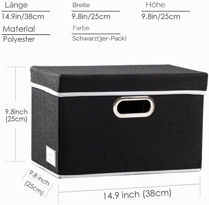 PRANDOM Grosse faltbare Aufbewahrungsboxen mit Deckel [3er-Pack] Leinenstoff faltbare Aufbewahrungsb