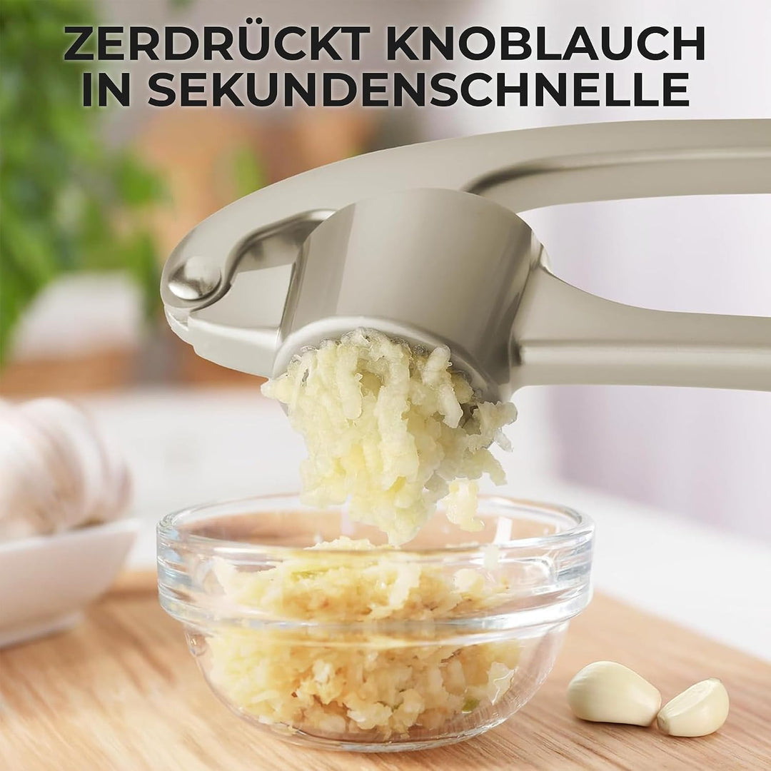 Zulay Kitchen Knoblauchpresse Extra Grosse aus Edelstahl mit Silikon-Knoblauchschäler und Reinigungs