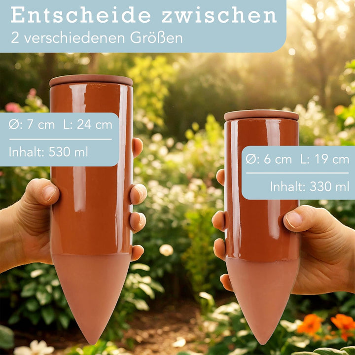 Terracotta Giesshilfe (3X 330 ml) handgefertigt für Bewässerung Zimmerpflanzen | Wasserstandsanzeige