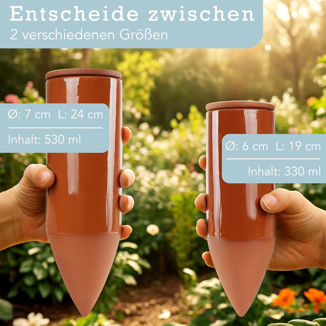 Terracotta Giesshilfe (2X 530 ml) handgefertigt für Bewässerung Zimmerpflanzen | Wasserstandsanzeige