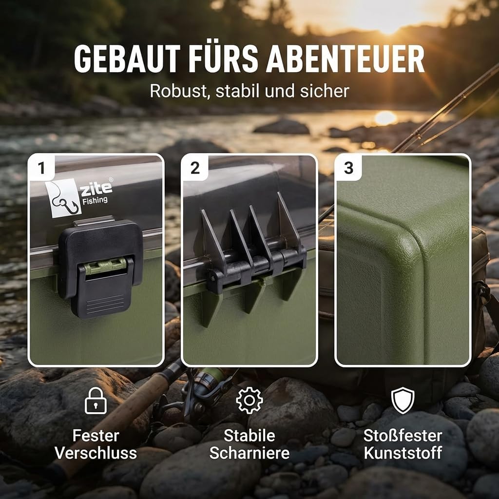 Zite Fishing Angelkoffer - Angelkasten 3 Ausziehbare Laden - Angel-Kiste Leer für Angelzubehör - Ang