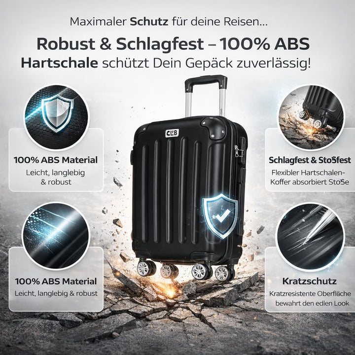 POSH Koffer mittelgross aus ABS - Leichter Hartschalen Trolley 65x45x25 cm - Reisekoffer 62L mit Zah