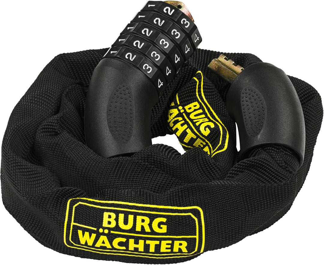 Burg Wächter Vierkantkette, Fahrradschloss mit Zahlencode, Kette für Fahrrad, Motorrad, E-Scooter, G