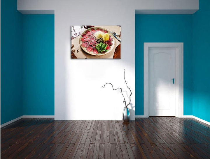 appetitliches Carpaccio, Format: 100x70 auf Leinwand, XXL riesige Bilder fertig gerahmt mit Keilrahm