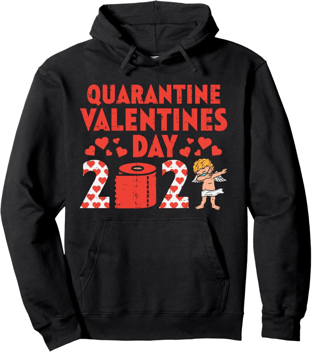 Quarantine Valentines Day 2021 Cupid Face Mask Toilet Paper Pullover Hoodie