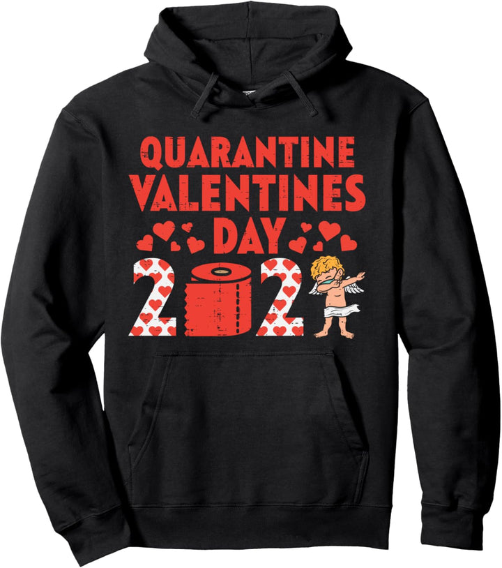 Quarantine Valentines Day 2021 Cupid Face Mask Toilet Paper Pullover Hoodie