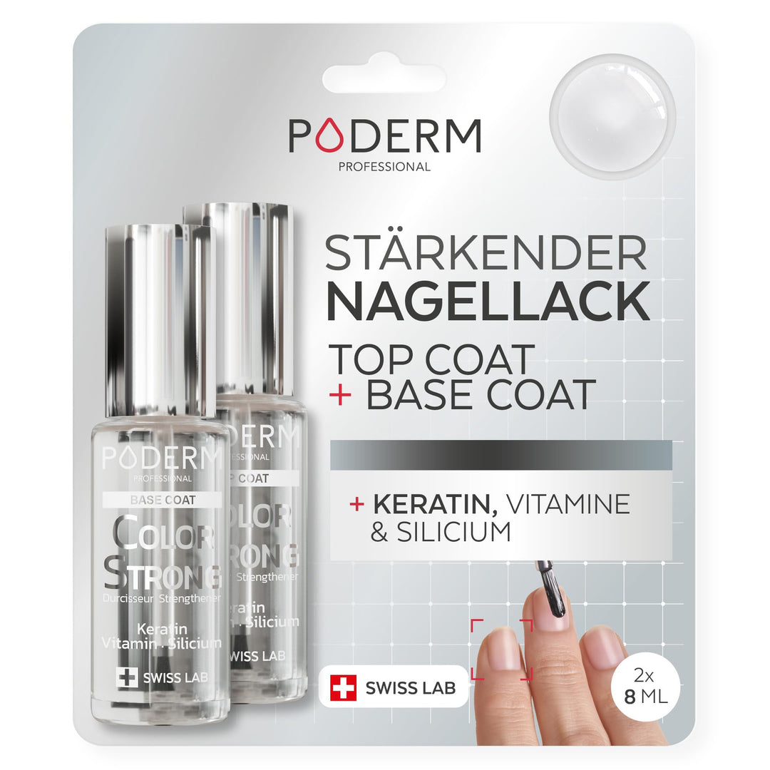PODERM Verstärkender Base Coat &amp; Top Coat | Kräftigende &amp; Schützende Nagelpflege | Tea Tree, Siliciu