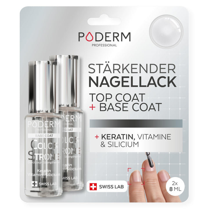 PODERM Verstärkender Base Coat &amp; Top Coat | Kräftigende &amp; Schützende Nagelpflege | Tea Tree, Siliciu