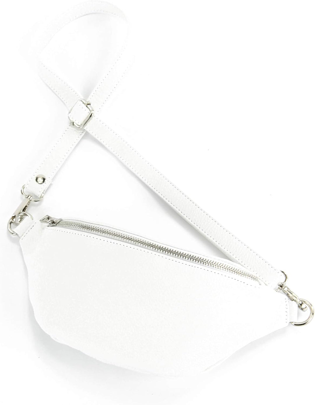 modamoda de - T211 - ital. Hüfttasche Bauchtasche Brusttasche Medium aus weichem Leder, Farbe:Weiss,