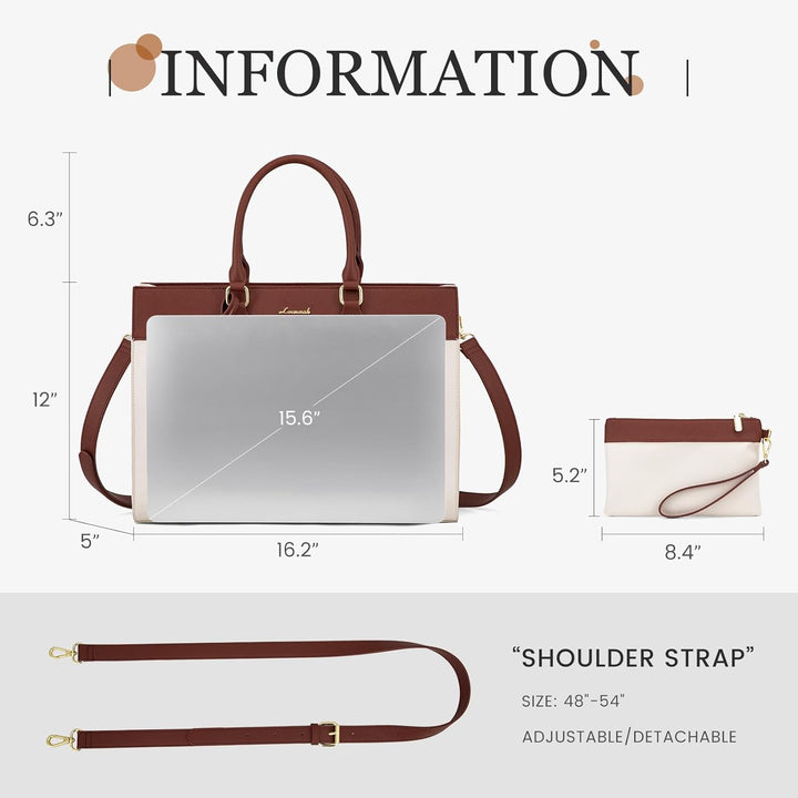 LOVEVOOK Laptoptasche Damen 15,6 Zoll, Gross Arbeitstasche Handtasche Schultertasche Wasserdicht PU