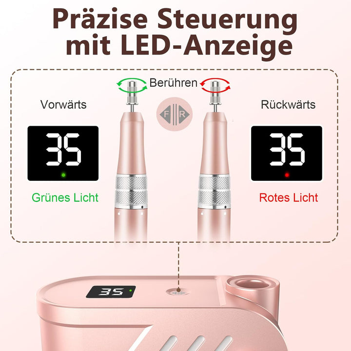 Enniewi Nagelfräser, 35000U/M Professioneller Nagelfräser für Gelnägel und Acrylnägel, Maniküre Pedi