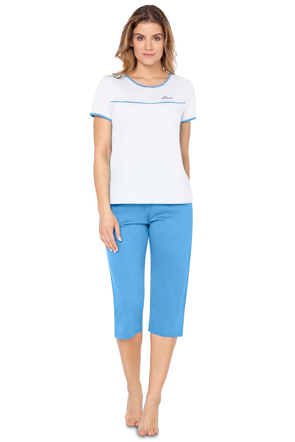 e.Femme® Damen Schlafanzug Nicole II 945, 50% Baumwolle und 50% Modal 40 Blau, 40 Blau