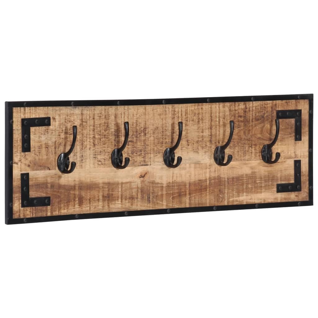 Hothingwell Garderobenständer, Massivholz, 2-teilig, 5 Haken | 80 x 8 x 25 cm, ungeschliffenes Mango