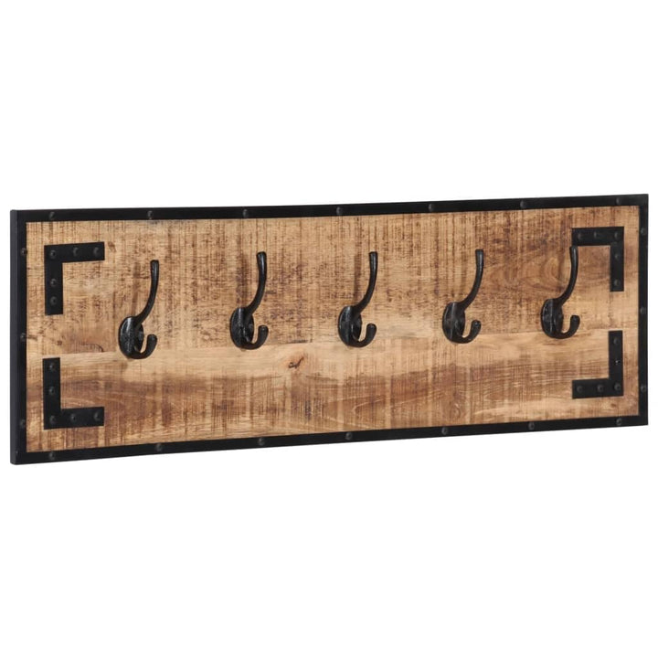 Hothingwell Garderobenständer, Massivholz, 2-teilig, 5 Haken | 80 x 8 x 25 cm, ungeschliffenes Mango