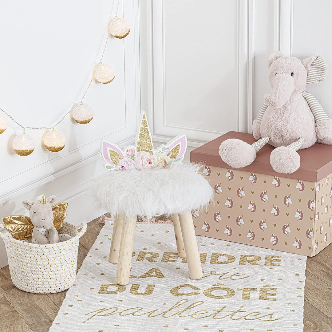 Kinderhocker Einhorn - weiss - Kunstpelz - Mehrfarbig - Atmosphera créateur d'intérieur cm Mehrfarbe
