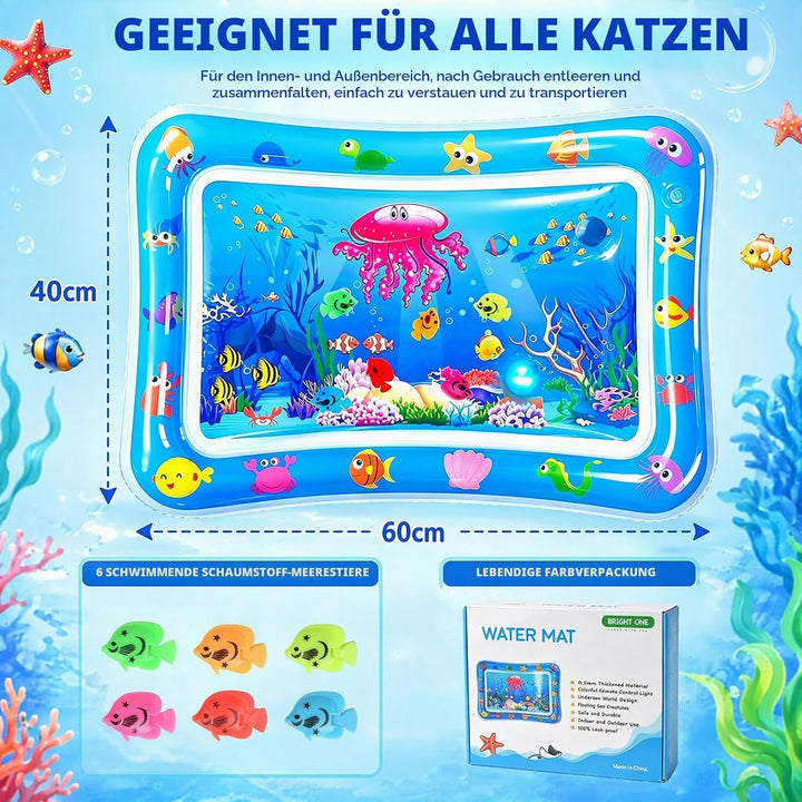 Wassermatte Katze, Wasserspielmatte Katze Hund, Verdickte PVC Katzen Kühlmatte mit Fischen &amp; LED-Lic