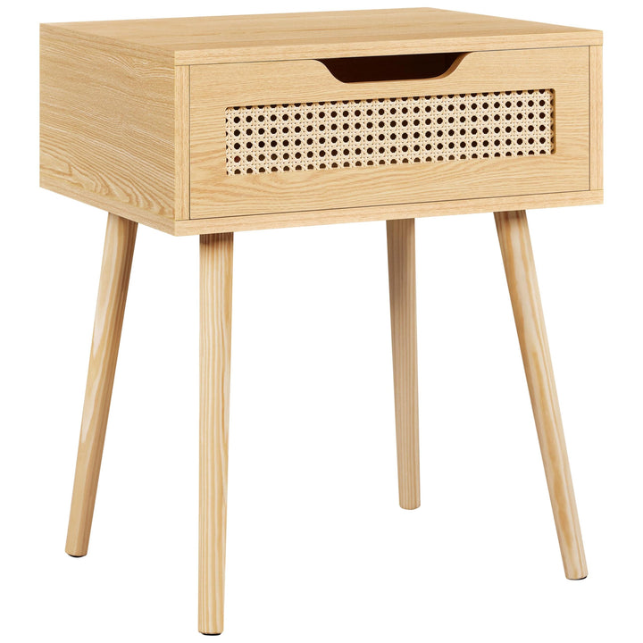 Yaheetech Nachttisch Rattan Beistelltisch Nachtkommode mit 1 Schublade Holzbeine Sofatisch Nachtschr
