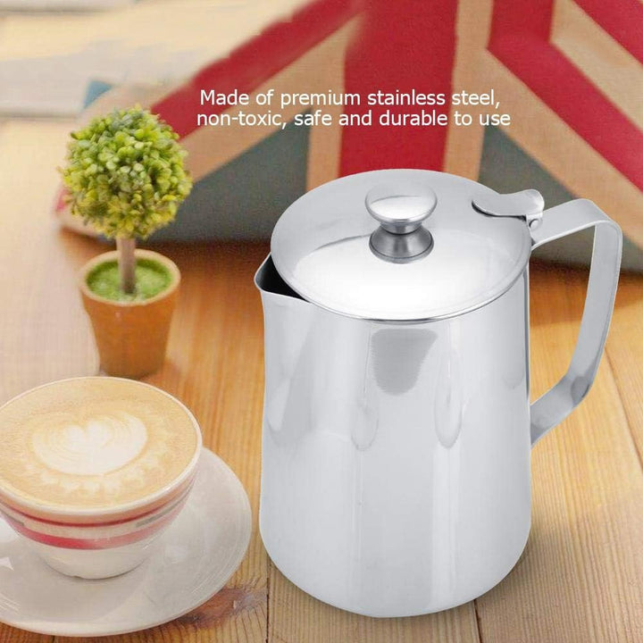 Eboxer Edelstahl Kaffeetasse Becher Milch Aufschäumen Kanne mit Deckel für Latte Coffee Art. für Caf