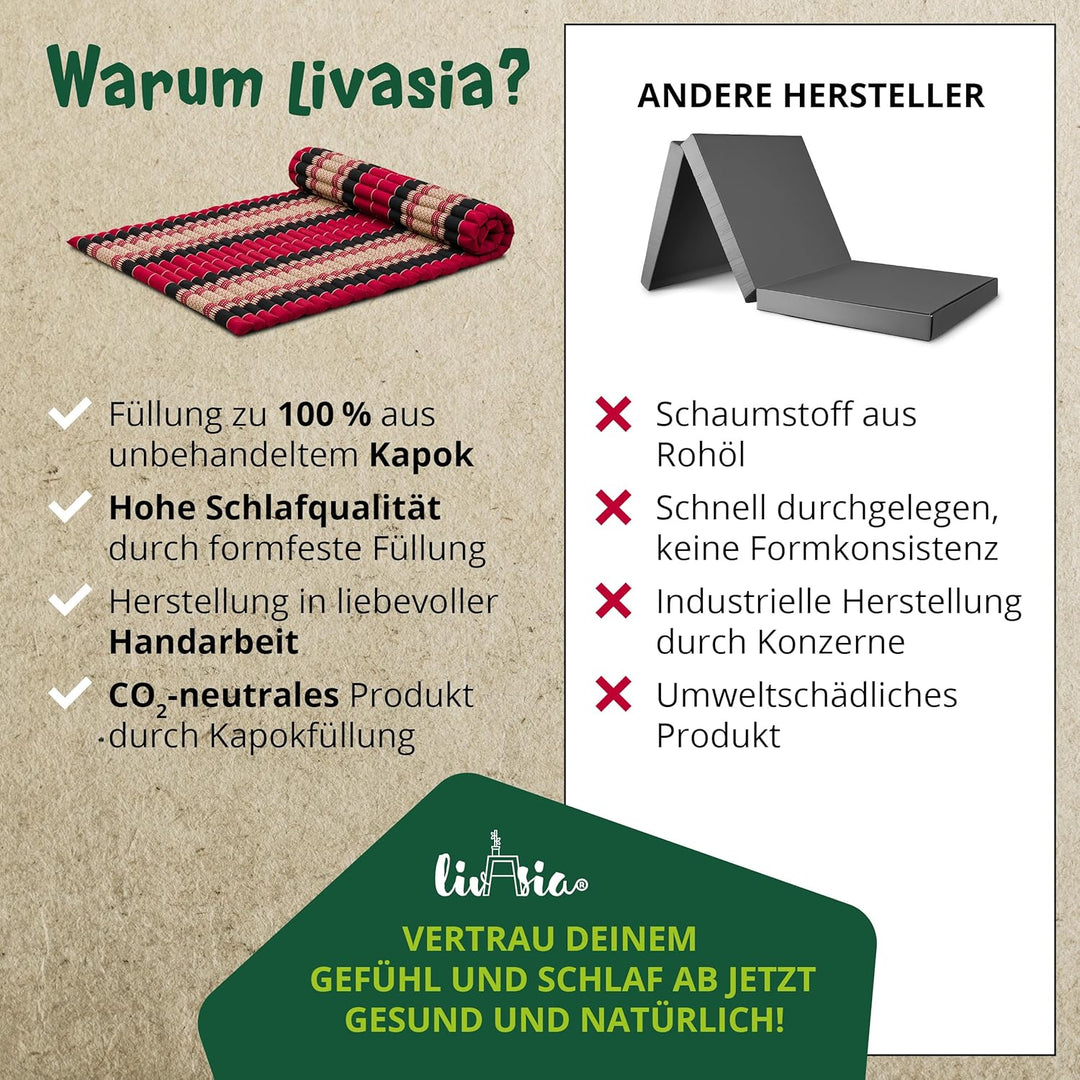 livasia Rollmatte Rollmatratze L-200x110x4,5cm, Gästebett Gästematratze 1 Person, Reisebett Kofferra