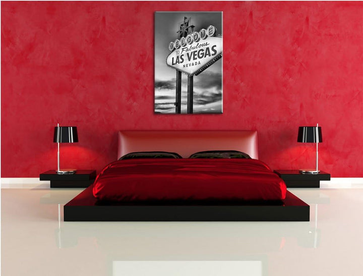 Pixxprint Las Vegas Schild in der Dämmerung als Leinwandbild/Grösse: 100x70 cm/Wandbild/Kunstdruck/f