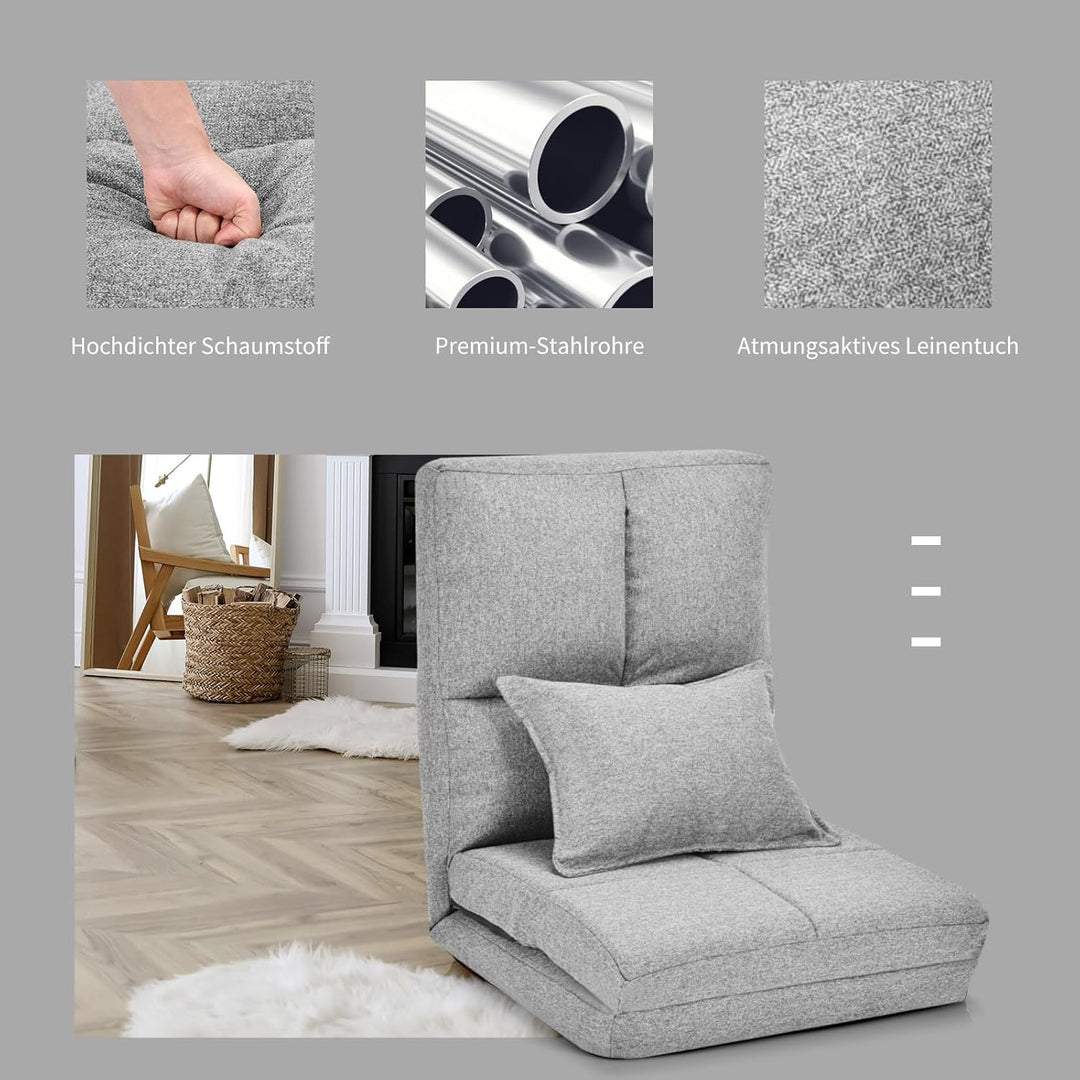 GOPLUS Bodenstuhl, Bodensessel mit 5-Fach Verstellbarer Rückenlehne &amp; Kissen, Bodensofa mit Schlaffu