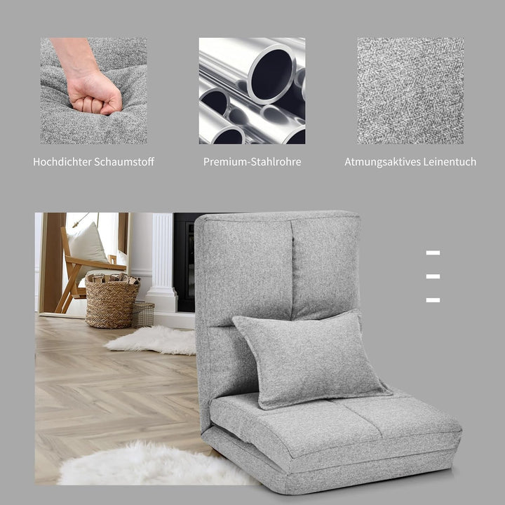 GOPLUS Bodenstuhl, Bodensessel mit 5-Fach Verstellbarer Rückenlehne &amp; Kissen, Bodensofa mit Schlaffu