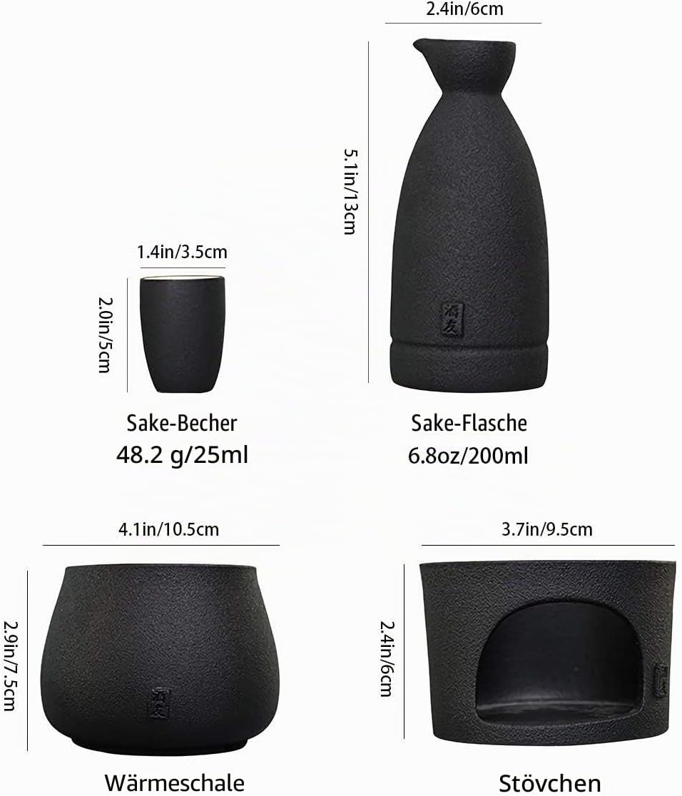 Sake Set Tassen mit Wärmer - Aufbewahrungsbox für Sake, traditionelles Porzellan, japanisches Kerami