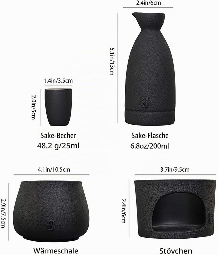 Sake Set Tassen mit Wärmer - Aufbewahrungsbox für Sake, traditionelles Porzellan, japanisches Kerami