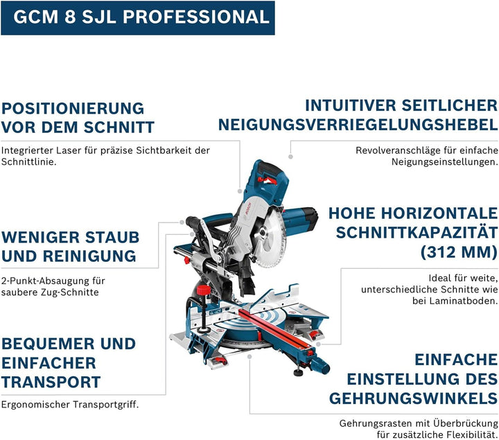 Bosch Professional Kappsäge GCM 8 SJL (1600 Watt, Sägeblatt-Ø: 216 mm, im Karton) +Sägeblatt Holz GC