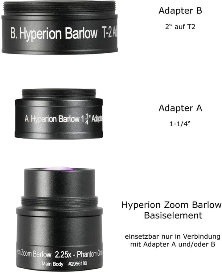 Baader Planetarium Hyperion Barlowlinse 2.25x, deckt mit Hyperion Zoom alle Brennweiten von 3,6-24mm