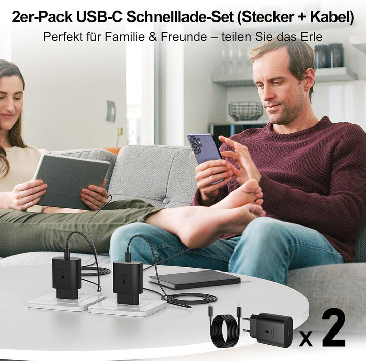 USB C Ladegerät 2er-Pack 25W Schnellladegerät Netzteil Ladekabel Type C Schnellladekabel Handy Steck