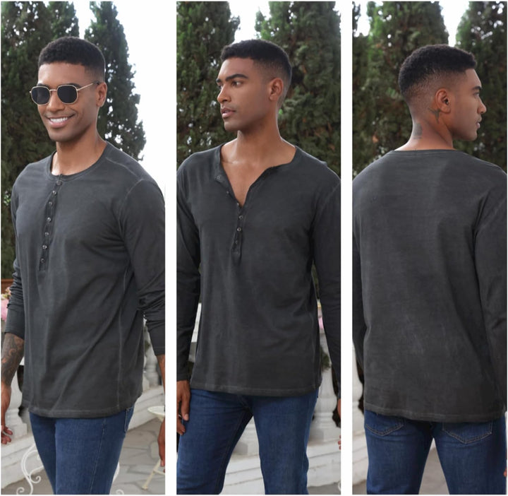 YawYews Henley Shirt Herren Langarm Langarmshirt Herren Longsleeve T Shirt Vintage Tshirt Baumwolle